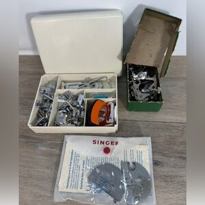 Vintage Singer Attachment Large Lot, Plus Other Brands, Storage Case